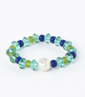 ARMBÄNDER Perlenmix Messing Glas auf Gummiband