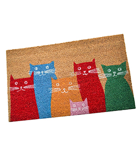 Artikeldetails anzeigen FUSSMATTE Katzenfamilie bunt Kokosfaser Gummiboden 75x45cm