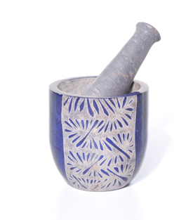 MÖRSER mit Stössel, blau Gorarastein dm9xH9cm