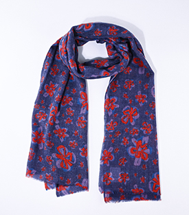 SCHAL Blumen tiefblau 100% Wolle, 200x75cm
