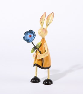 HASE mit Blume Metall handbemalt 7,5xH20cm