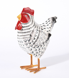HUHN schwarz weiß Metall handbemalt 21x7xH27cm