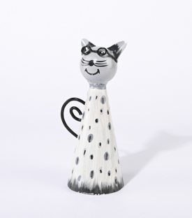 KATZE mit Brille Zaunwächter  Blech handbemalt dm8xH20cm