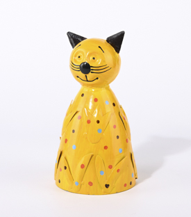 KATZE gelb Punkte Zaunwächter Blech handbemalt dm10xH20cm