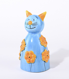 KATZE blau Blumen Zaunwächter handbemalt dm10xH20cm