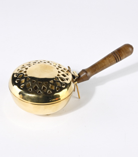 RÄUCHERPFANNE mit Deckel Messing m Holzgriff dm11xL22cm