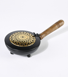 RÄUCHERPFANNE mit Deckel Eisen mit Holzgriff dm12xL23cm