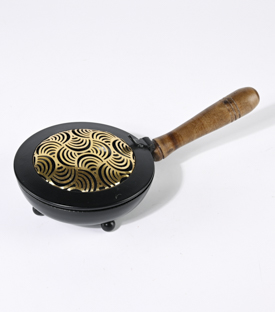 RÄUCHERPFANNE mit Deckel Eisen mit Holzgriff dm12xL23cm