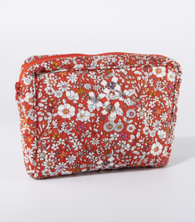 KULTURTASCHE Blumen rot 100% Baumwolle H16 x B23 x T7
