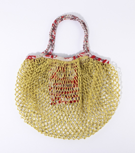 EINKAUFSNETZ Upcycle Sari gelb Jute handgeknüpft 46x34cm