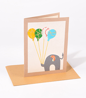 GRUSSKARTE Elefant,Luftballons Jutepapier, 11x15cm