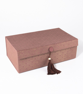 FALTBOX dunkelrot Druck golden Jutepapier, 32x18xH11cm