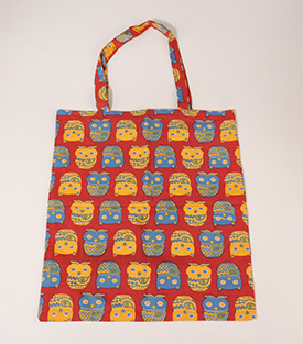 BAUMWOLLTASCHE Eulen, Rottöne ca40x45cm, Henkel 60cm