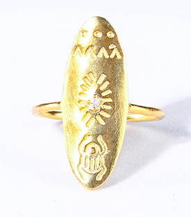 FINGERRING Symbole Stein L 2cm Messing 18k vergoldet one-size