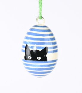 OSTEREI Anhänger Katze blau Papiermaché handbemalt 6cm