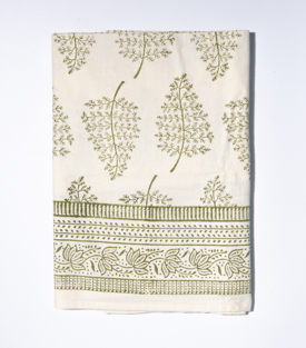 TISCHDECKE Farn  Baumwolle beige Aufdruck oliv 150x150cm