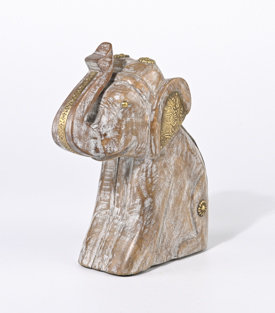 ZIERFIGUR ELEFANT Messingdekor Mangoholz 7x17xH20cm