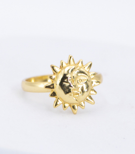 FINGERRING Sonne Mond Messing 18k vergoldet one-size
