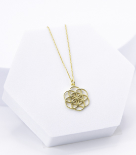 Artikeldetails anzeigen HALSKETTE Lebensblume Messing 18k vergoldet L42-45cm