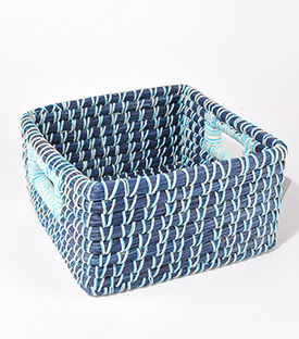 Artikeldetails anzeigen KORB quadratisch blau Griffe Kaisa-Gras m. BW 25x25xH13cm