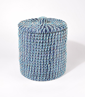 KORB m. Deckel blau Kaisa-Gras m. BW dm30xH40cm