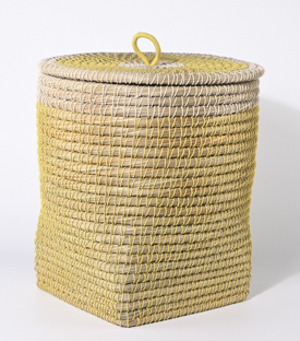 WÄSCHEKORB gelb-weiß Seegras-Baumwolle dm40xH44cm