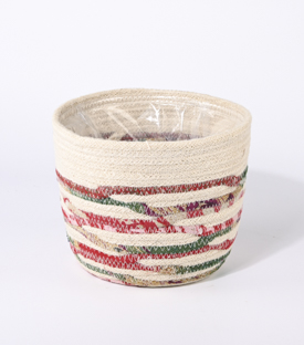 Artikeldetails anzeigen ÜBERTOPF Jute Rottöne dm22xH17, Boden 15cm