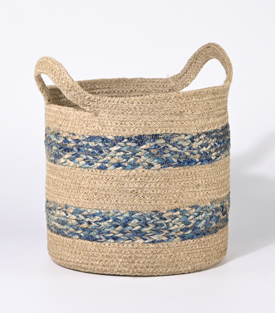 Artikeldetails anzeigen KORB mit Henkel Mustermix blau Jute, 25xH25cm/mit Henkel 32cm