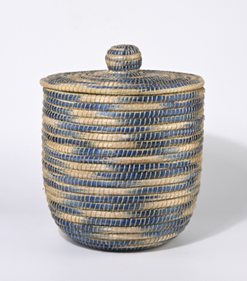 KORB mit Deckel blau Kaisa-Jute dm34xH34/42cm
