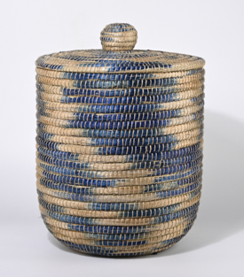 WÄSCHEKORB mit Deckel blau Kaisa-Jute dm40xH44/53cm
