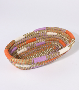 KORB oval kürbis-lila-beige Seegras-Baumwolle 30x16xH7cm