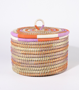 Artikeldetails anzeigen KORB mit Deckel kürbis-lila-b Seegras-Baumwolle dm30xH20cm