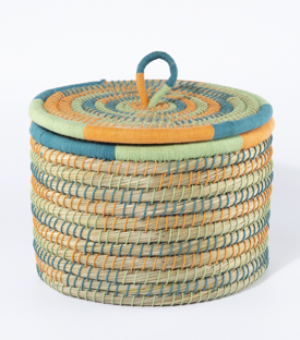 KORB mit Deckel mint Kaisagras-Baumwolle dm30xH22cm