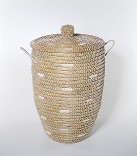 WÄSCHEKORB Punkte weiß Seegras BW, dm47xH64cm