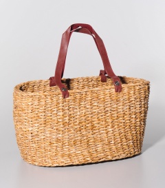 EINKAUFSKORB Lederhenkel 43x29x26cm Pflanzenfaser Hogla