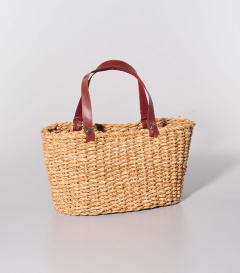 EINKAUFSKORB Lederhenkel  37x21x22cm Pflanzenfaser Hogla