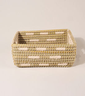 AUFBEWAHRUNGSKORB  weiß Seegras-Baumwolle, 35x25xH15cm