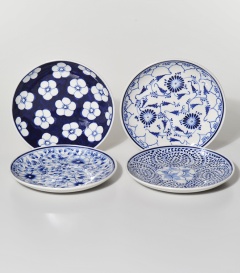 4 DESSERTTELLER blau bemalt dm 19cm