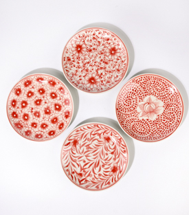 4 DESSERTTELLER rot bemalt dm 19cm