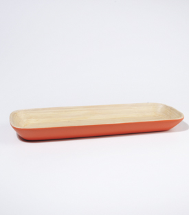SCHALE länglich Bambus  ziegelrot, 36x12xH3,5cm