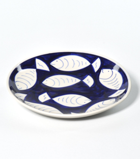 DESSERTTELLER Fischdesign blau handbemalt, dm19cm