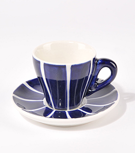 ESPRESSOTASSE Streifen blau dm6,5xH6cm, Teller dm11cm