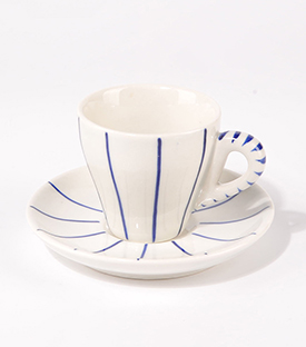 ESPRESSOTASSE Streifen weiß dm6,5xH6cm, Teller dm11cm