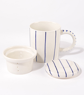 KRÄUTERTEETASSE Streifen weiß dm8xH11,5cm