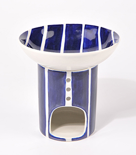 Artikeldetails anzeigen DUFTLAMPE Streifen blau Keramik, dm8,5xH10,5+dm14xH4cm