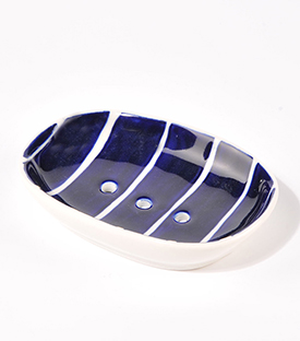 SEIFENSCHALE Streifen blau Keramik, 13x9,5xH2,5cm