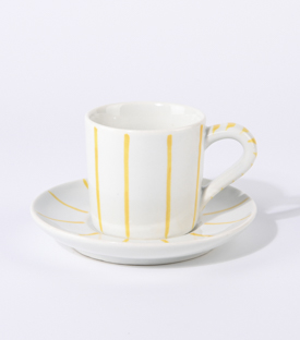 ESPRESSOTASSE Streifen dotter dm6xH6cm, Teller dm 11xH1,5cm
