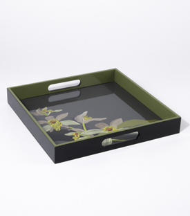 Artikeldetails anzeigen TABLETT Orchidee Lackarbeit handbemalt MDF 30x30xh4cm