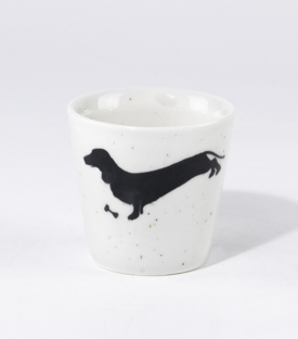 BECHER Dackel handbemalt 7x7cm