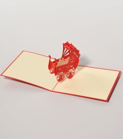 GRUSSKARTE Pop up Kinderwagen rot, 12x12cm